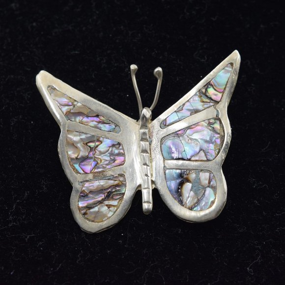 Vintage Alpaca Silver & Abalone Butterfly Brooch - Picture 2 of 6